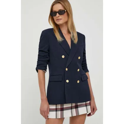Zdjęcie Polo Ralph Lauren marynarka z domieszką wełny kolor granatowy dwurzędowa gładka