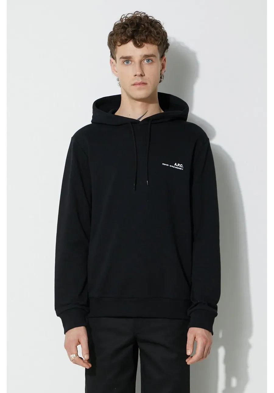 obrazek 1 A.P.C. bluza bawełniana Hoodie Item męska kolor czarny z kapturem gładka COEAS.H27672-DARKNAVY