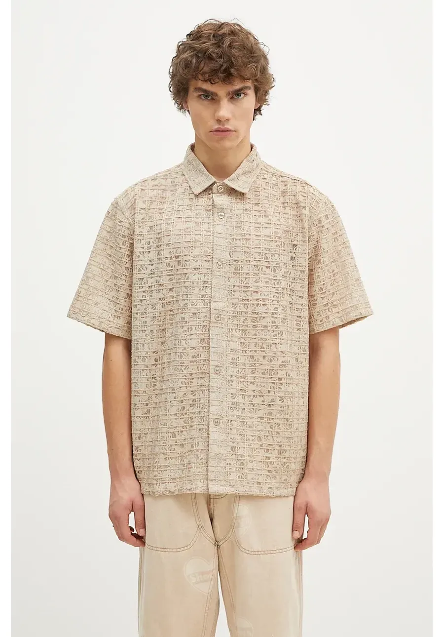 obrazek 1 PLEASURES koszula Lacy Button Down męska kolor beżowy relaxed z kołnierzykiem klasycznym P24F050