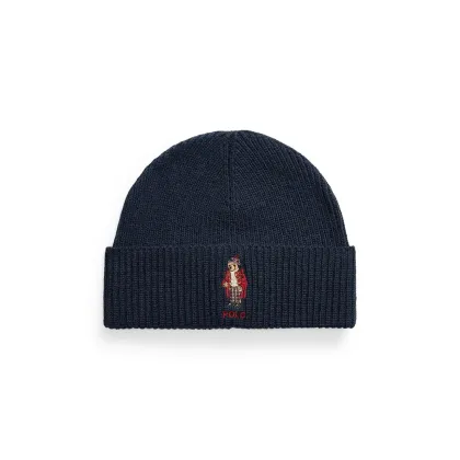 Zdjęcie Polo Ralph Lauren czapka z domieszką wełny kolor granatowy z grubej dzianiny 449959381