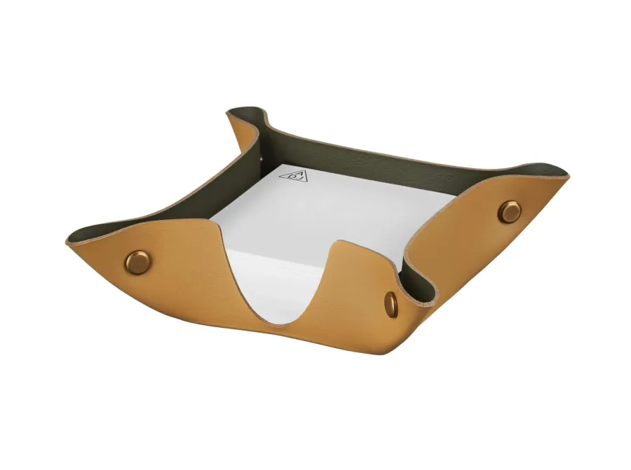 obrazek 2 Skórzany pojemnik na karteczki 10х10хH4 cm w kolorze musztardy