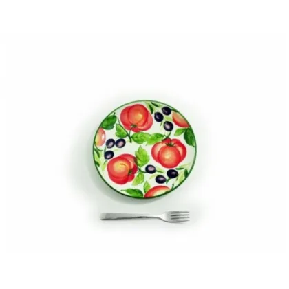 Zdjęcie Oryginalny malowany talerz zdobiony pomidorami i oliwkami - Le Ceramiche