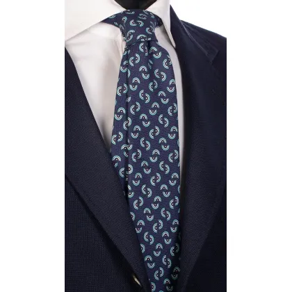 Zdjęcie Krawat z bawełny w jasnoniebieskie i białe półkola i ekskluzywną teksturą