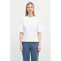 Zdjęcie GANNI t-shirt bawełniany Heavy Cotton Tie Back Waisted damski kolor biały T4149