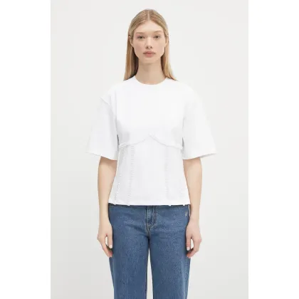 Zdjęcie GANNI t-shirt bawełniany Heavy Cotton Tie Back Waisted damski kolor biały T4149