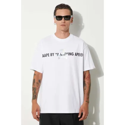 Zdjęcie AAPE t-shirt bawełniany Basic Tee męski kolor biały z nadrukiem AAPTEM1454XXM