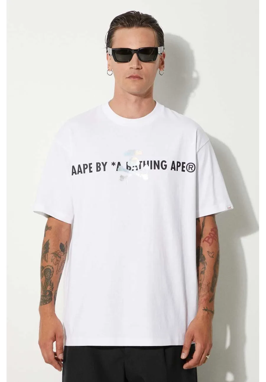 obrazek 1 AAPE t-shirt bawełniany Basic Tee męski kolor biały z nadrukiem AAPTEM1454XXM