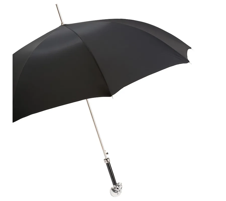 obrazek 9 Stylowy czarny parasol męski z rączką w kształcie srebrnej czaszki - Pasotti