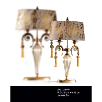 Zdjęcie Lampa z dwoma światłami w kolorze starego złota z elementem z przezroczystego i złotego szkła Murano – Il Paralume Marina