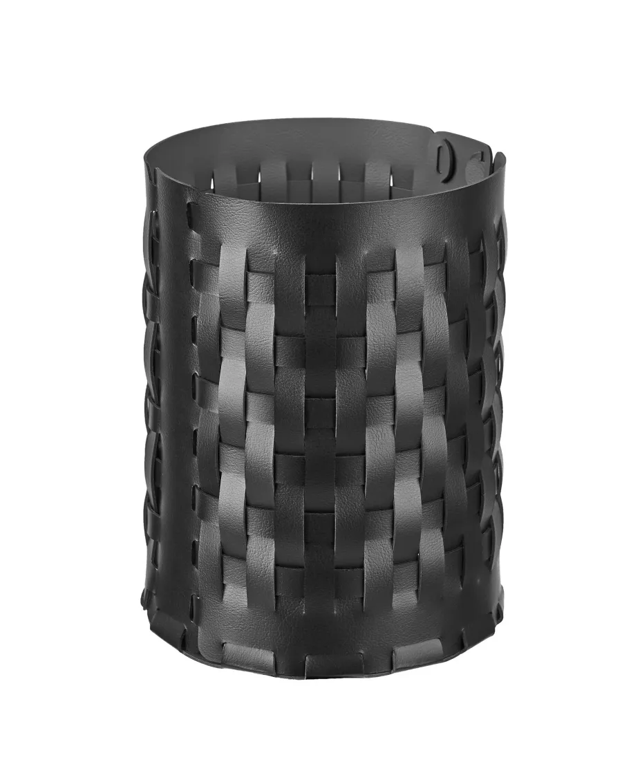 obrazek 1 Niepowtarzalny skórzany kosz Bottega Ø20xH25 cm w kolorze czarnym