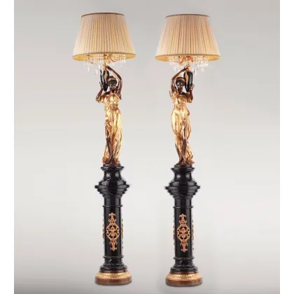 Zdjęcie Luksusowe duże stojące rzeźby dziewcząt z abażurem 2 sztuki - Fonderia Artistica Ruocco