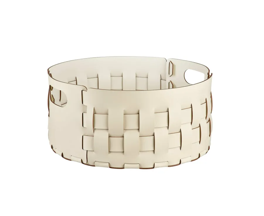 obrazek 1 Wyjątkowy okrągły kosz Bottega Ø40xH20 cm w kolorze waniliowym