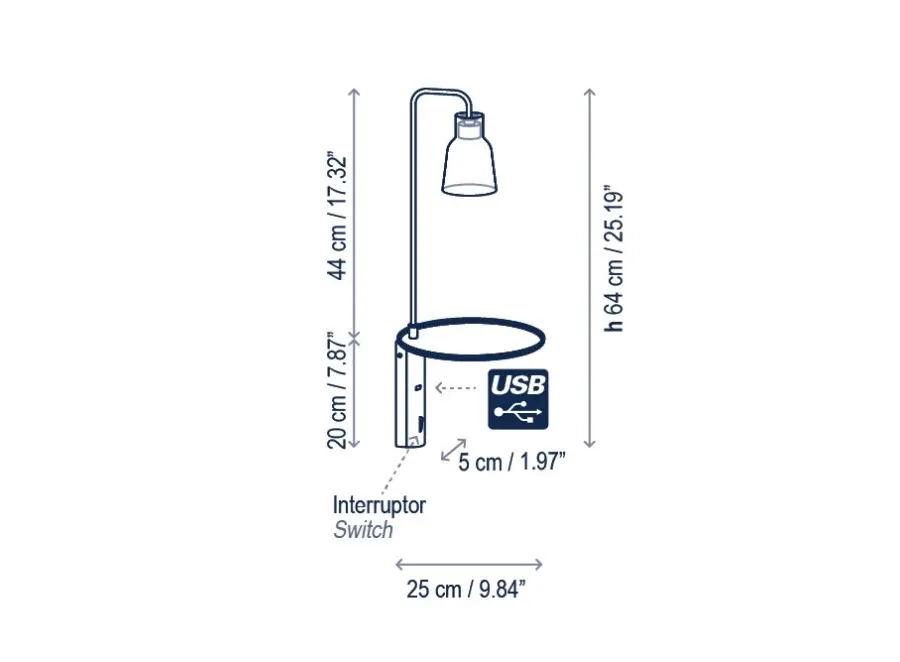 obrazek 3 Lampa ścienna Drip lub Drop z półką i wejściem USB