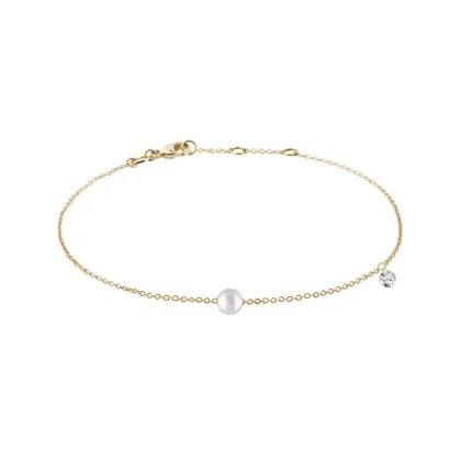 Zdjęcie Bransoletka z żółtego złota z perłami i diamentami KLENOTA
