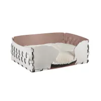 Picture Leather dog bed 35x20xH15 cm decorated with a pearl-colored dog head motif