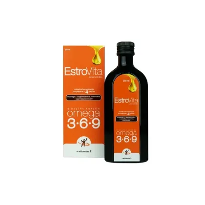 Zdjęcie EstroVita Classic, Kwasy omega-3-6-9 z czterech olejów roślinnych, Płyn 250 ml Estrovita