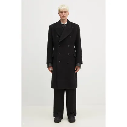 Zdjęcie Martine Rose płaszcz wełniany Double Breasted Shirt Overcoat kolor czarny przejściowy dwurzędowy 325WT07001