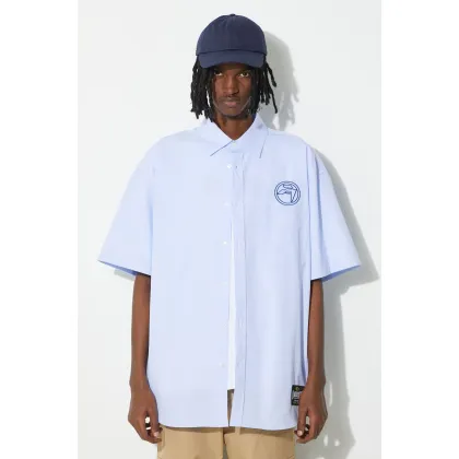 Zdjęcie AMBUSH koszula bawełniana Emblem Striped S/S Shirt męska kolor niebieski relaxed z kołnierzykiem klasycznym BMGG001S24FAB