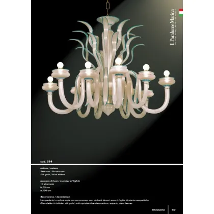 Zdjęcie Stylowy żyrandol w kolorze złotego jedwabiu z delikatnymi niebieskimi dekoracjami - Il Paralume Marina