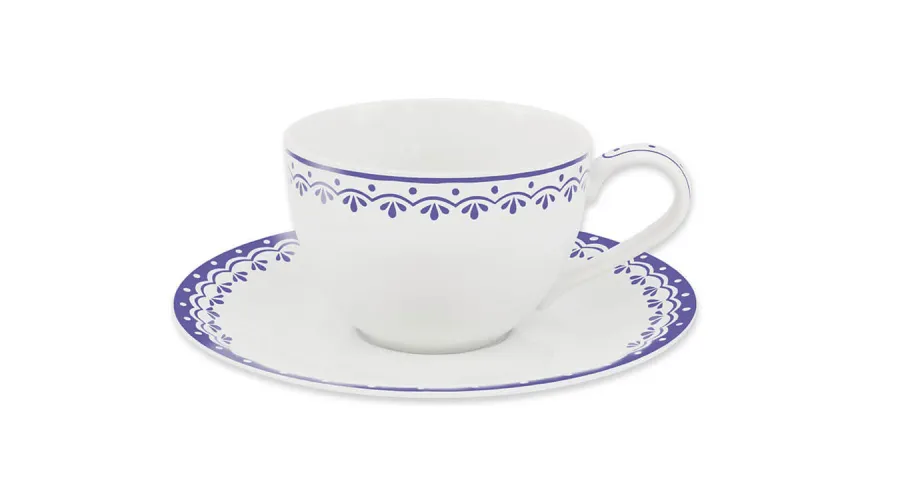 obrazek 1 Stylowa porcelanowa filiżanka ze spodkiem zdobiona niebieskim delikatnym motywem - wariant 3 – Leander