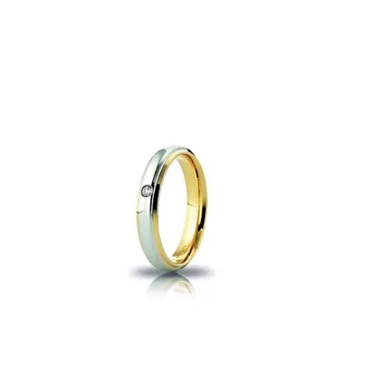 Zdjęcie Piękna Obrączka z białego i żółtego złota z diamentem o masie 0,03 ct. 4mm szerokości