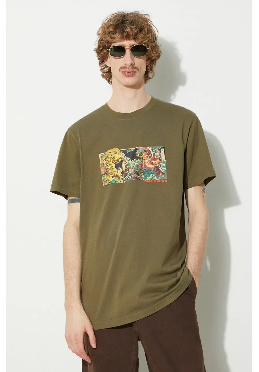 obrazek 1 Maharishi t-shirt bawełniany Tiger Vs. Samurai T-Shirt męski kolor zielony z nadrukiem 1079.OLIVE