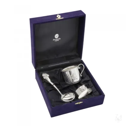 Zdjęcie Stylowy srebrny trójelementowy zestaw prezentowy dla niemowląt Clown - Zaramella Argenti