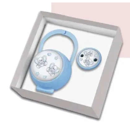 Picture A charming set - a clip and a pacifier holder in blue