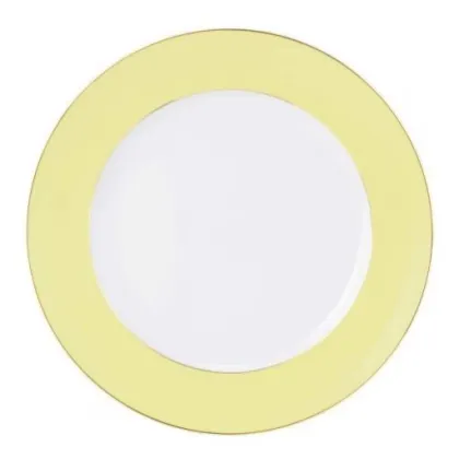 Zdjęcie Prestiżowy płaski okrągły porcelanowy talerz z żółto złotym zdobieniem – Tettau