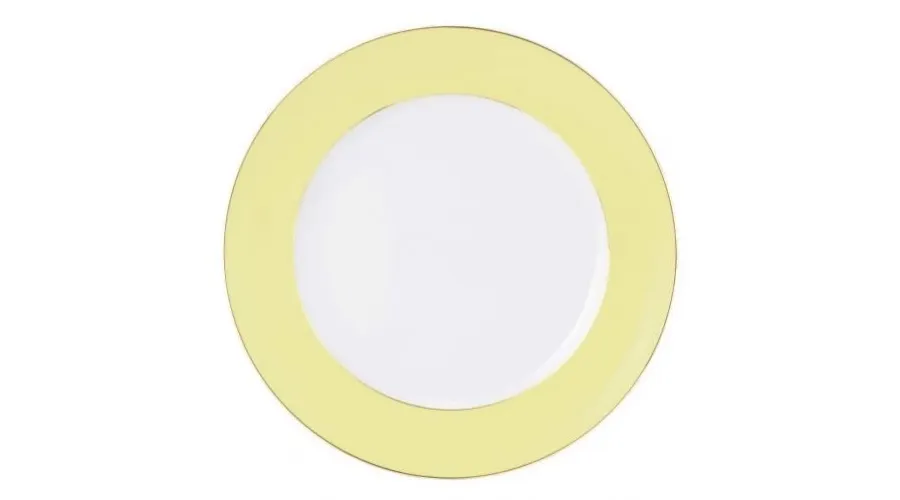 obrazek 1 Prestiżowy płaski okrągły porcelanowy talerz z żółto złotym zdobieniem – Tettau