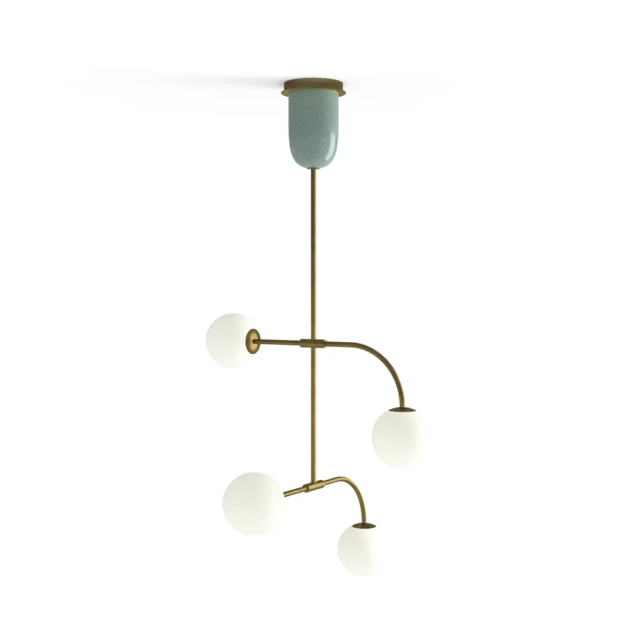 obrazek 1 Lampa wisząca z mosiężną szczotkowaną konstrukcją H.197xL.90xP.90 cm
