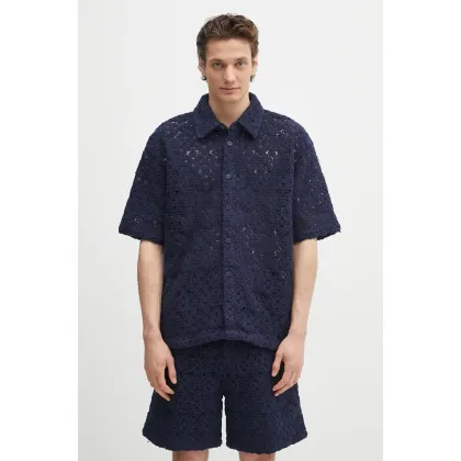 Zdjęcie Daily Paper koszula Lace Shield Ss Shirt męska kolor granatowy relaxed z kołnierzykiem klasycznym 2511118