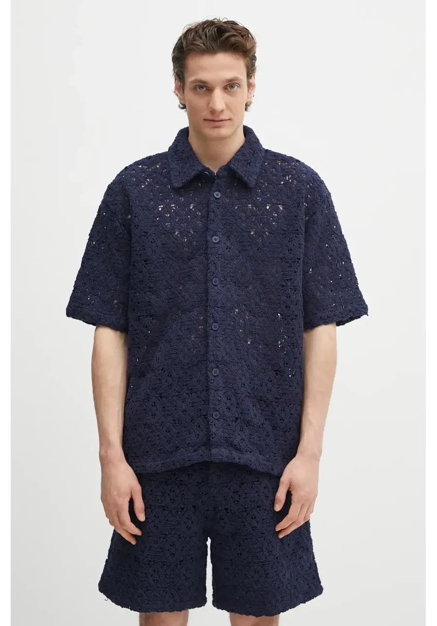 obrazek 1 Daily Paper koszula Lace Shield Ss Shirt męska kolor granatowy relaxed z kołnierzykiem klasycznym 2511118
