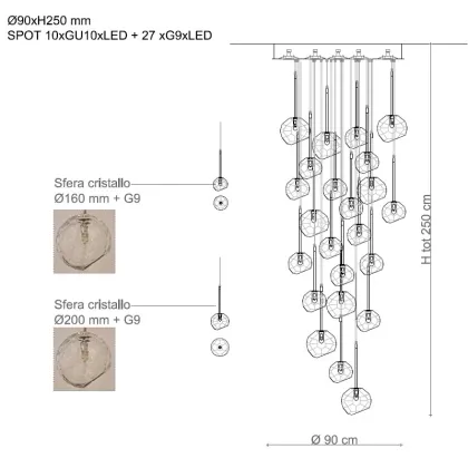 Zdjęcie Nowoczesny wyrafinowany żyrandol sufitowy z ręcznie grawerowanego włoskiego kryształu – Il Paralume Marina