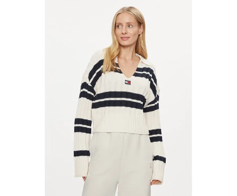 obrazek 1 Tommy Jeans Sweter DW0DW17321 Écru Boxy Fit