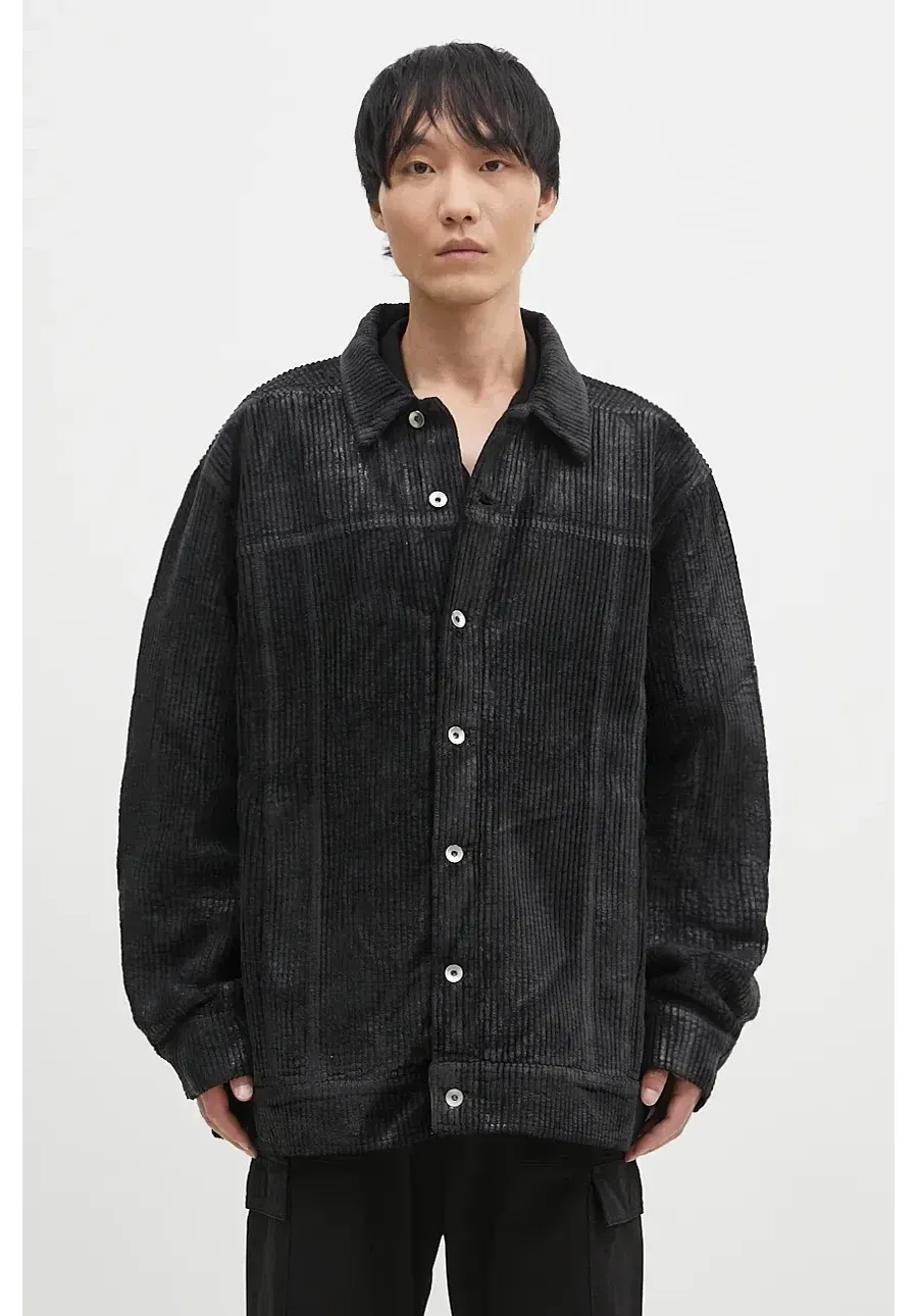 obrazek 1 Rick Owens kurtka sztruksowa Jumbo Worker kolor czarny przejściowa oversize DU02D2761.HCF