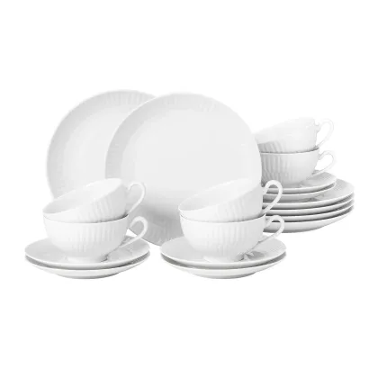 Zdjęcie Biały porcelanowy 18-elementowy zestaw do herbaty w stylu klasycznym - Tettau