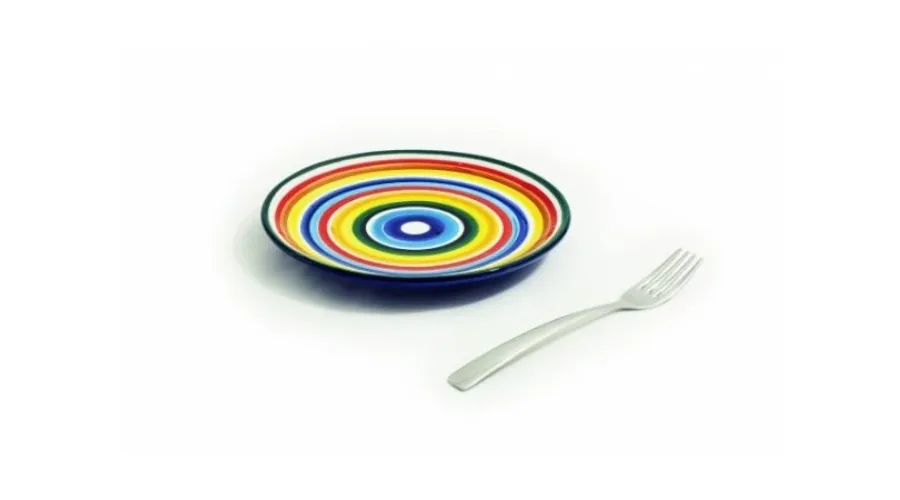 obrazek 2 Ceramiczny malowany 21 centymetrowy talerz w kolorach tęczy - Le Ceramiche