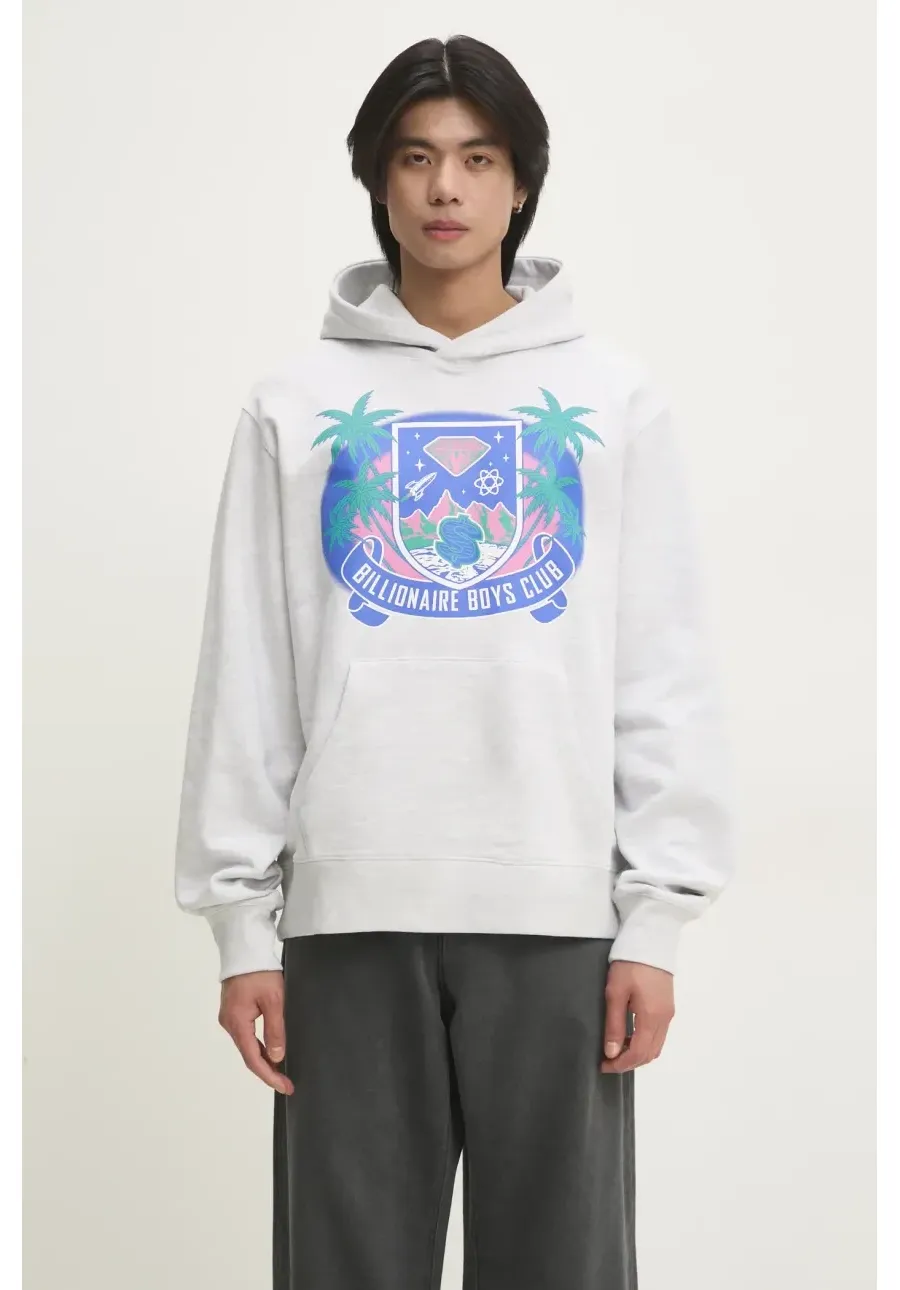 obrazek 1 Billionaire Boys Club bluza bawełniana Tropical Crest Popover Hood męska kolor szary z kapturem z nadrukiem B24447