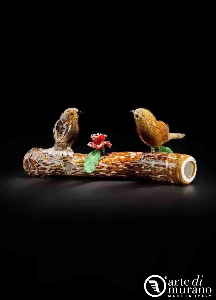obrazek 1 Fantastyczna rzeźba przedstawiająca dwa ptaki odpoczywające na gałęzi szkło Murano