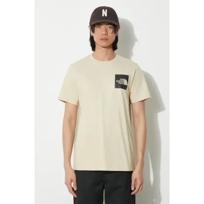 Zdjęcie The North Face t-shirt bawełniany M S/S Fine Tee męski kolor beżowy z nadrukiem NF0A87ND3X41