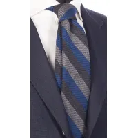 Picture Men's regimental tie made of wool and silk with gray and blue stripes