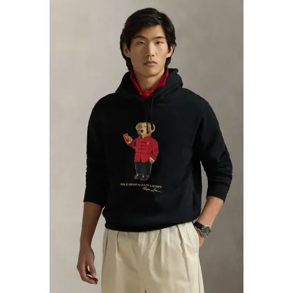 Zdjęcie Polo Ralph Lauren bluza bawełniana męska kolor czarny z kapturem z nadrukiem 710962139