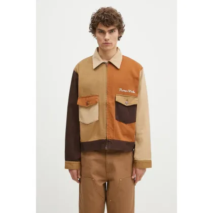Zdjęcie Human Made kurtka koszulowa bawełniana Zip-Up Work Jacket kolor brązowy przejściowa HM28JK012