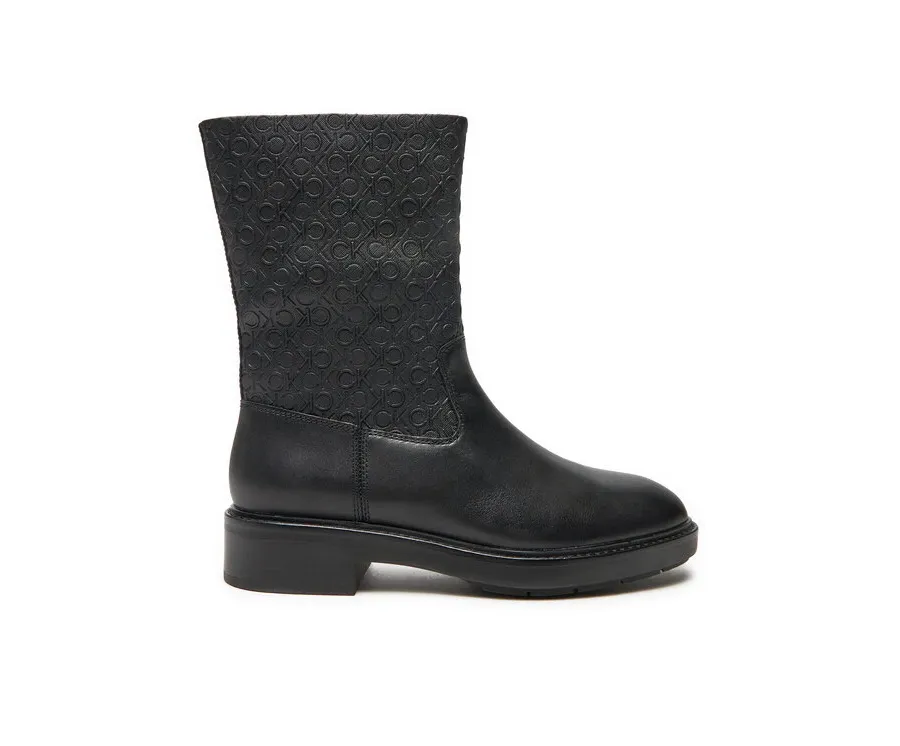 obrazek 1 Calvin Klein Botki Flat Ankle Boot Mono Mix HW0HW02195 Czarny