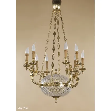 Zdjęcie Żyrandol z pozłacanego brązu ozdobiony podwójną kryształową misą