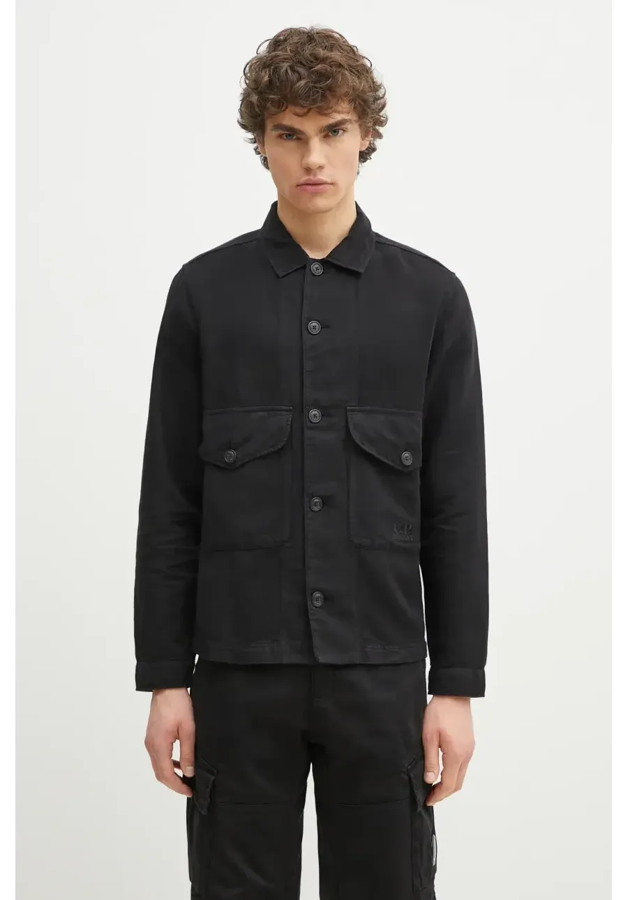 obrazek 1 C.P. Company koszula z domieszką lnu męska kolor czarny regular z kołnierzykiem klasycznym 18CMOS242A006501G