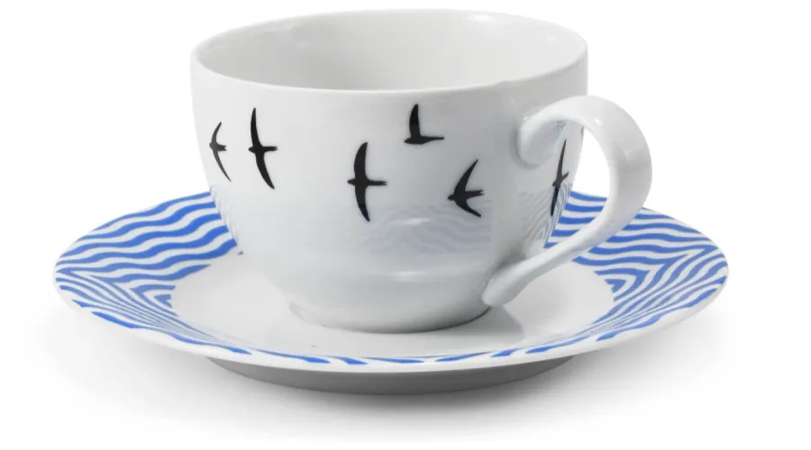 obrazek 1 Piękna porcelanowa filiżanka do herbaty ze spodkiem zdobiona subtelnym geometrycznym motywem - Leander