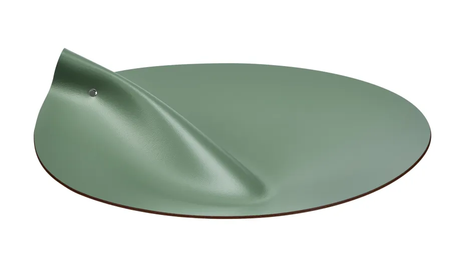 obrazek 1 Minimalistyczna pokrywka Ø44 cm z naturalnej skóry w kolorze liści eukaliptusa