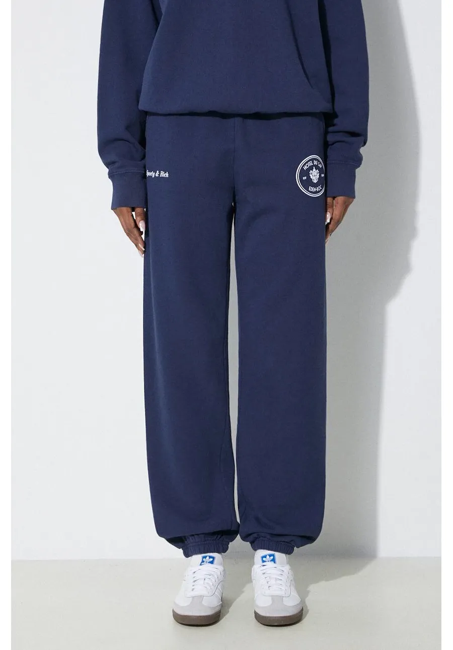 obrazek 1 Sporty & Rich spodnie dresowe bawełniane Eden Crest Sweatpants kolor granatowy z nadrukiem SW1072NA